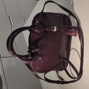 Tignanello Dark Purple Convertible Pebble Leather Domed Satchel